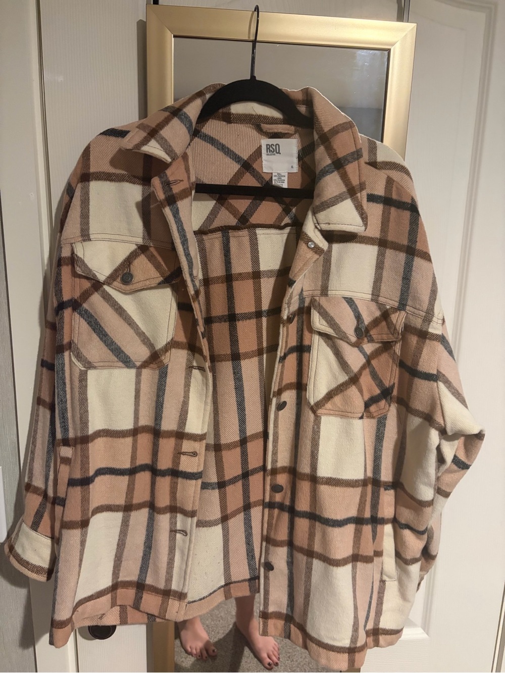 RSQ Plaid Shacket in Beige and Cream